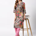 Grey Floral Metallic Kurta