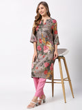 Grey Multicolor Floral Printed Metallic Kurta