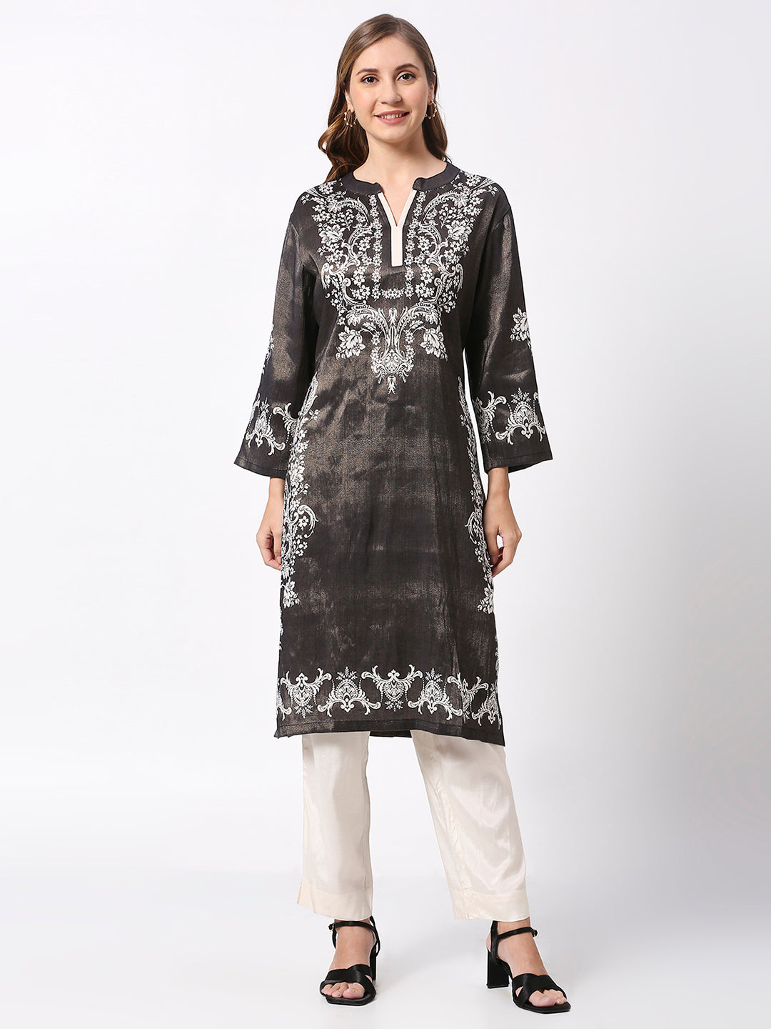 Black Floral Metallic Kurta