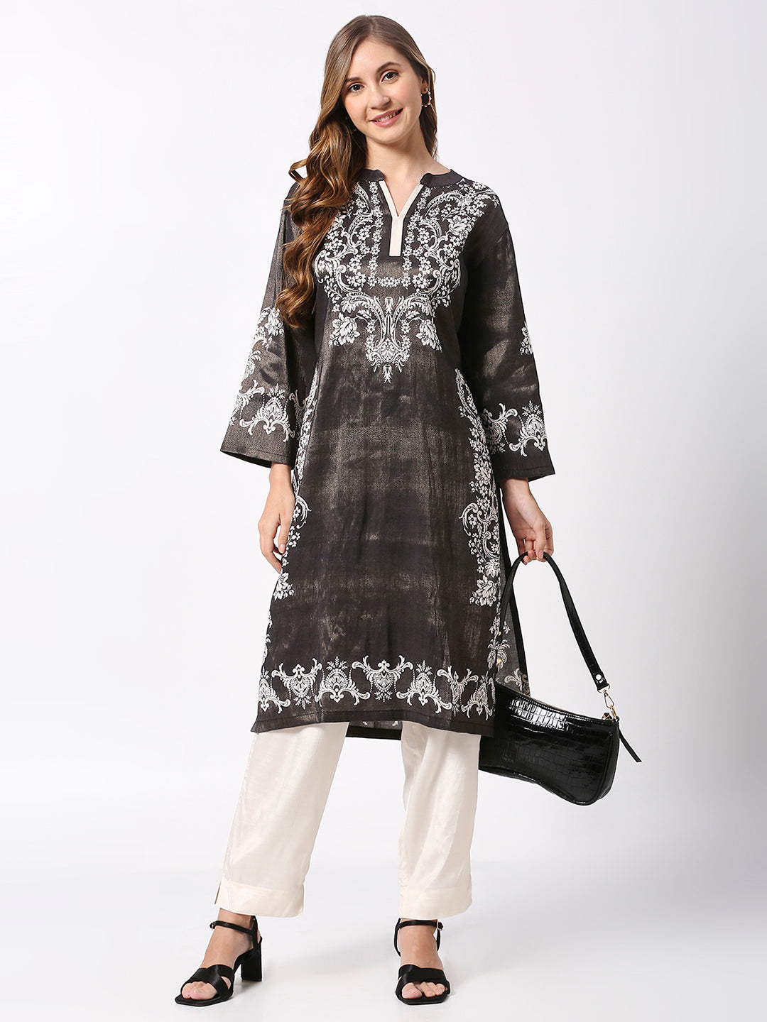 Black Floral Metallic Kurta
