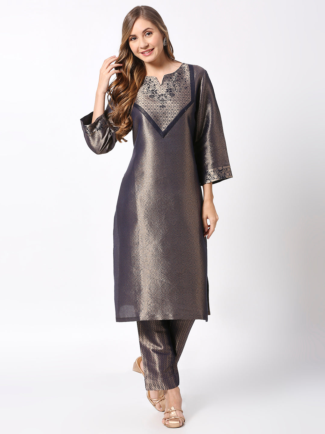 Brocade Navy Dobby Design Kurta