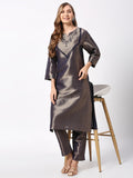 Brocade Solid Navy Gold Dobby Designed Kurta