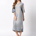Blue Ornamental Brocade Tunic Dress