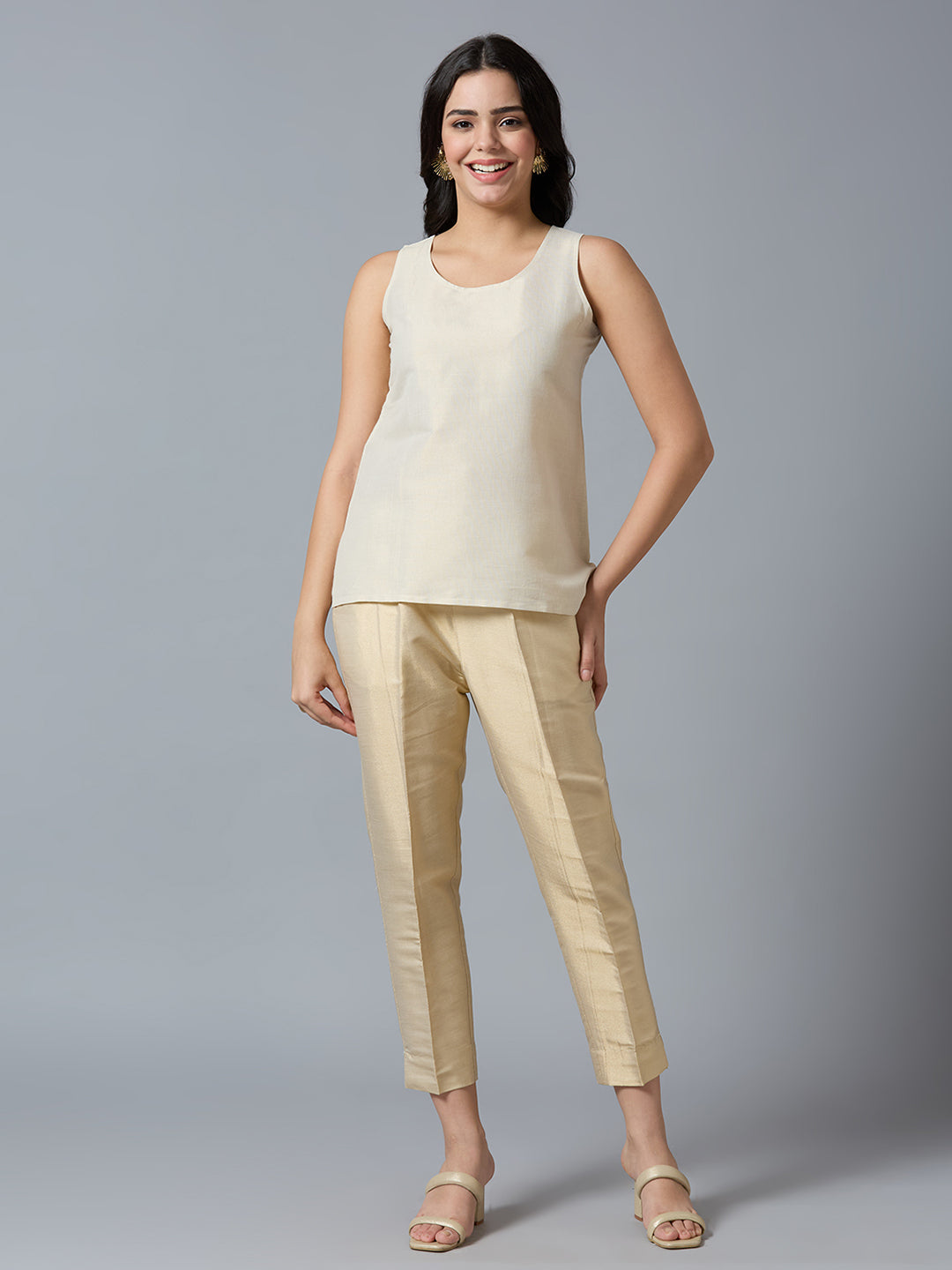 Brocade Ivory Gold Sleeveless Top
