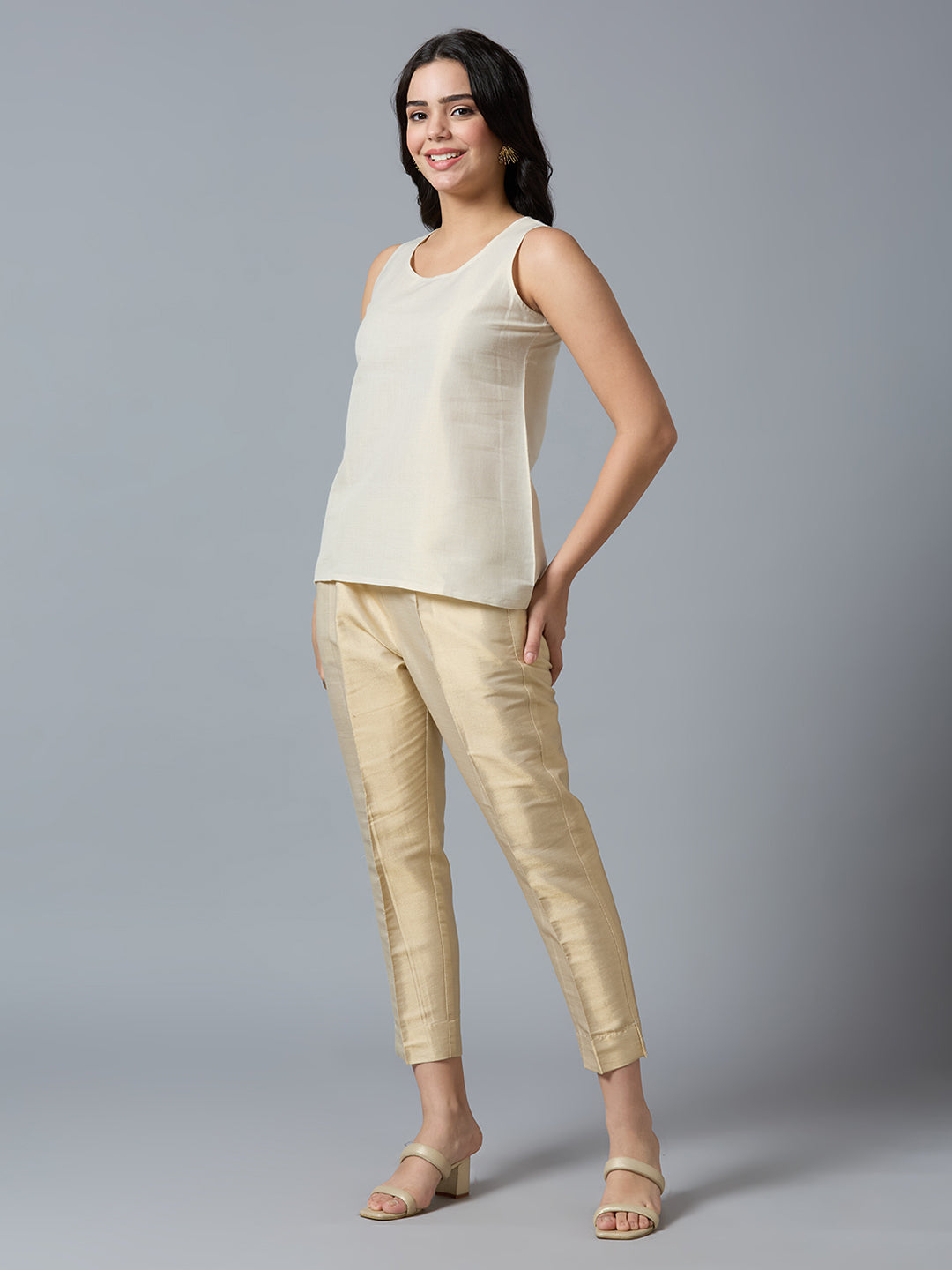 Ivory Gold Brocade Sleeveless Top