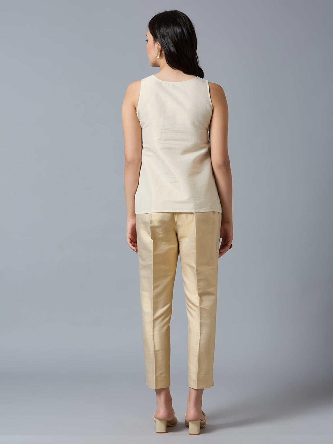 Ivory Gold Brocade Sleeveless Top