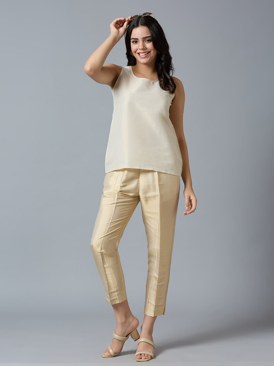 Ivory Gold Brocade Sleeveless Top