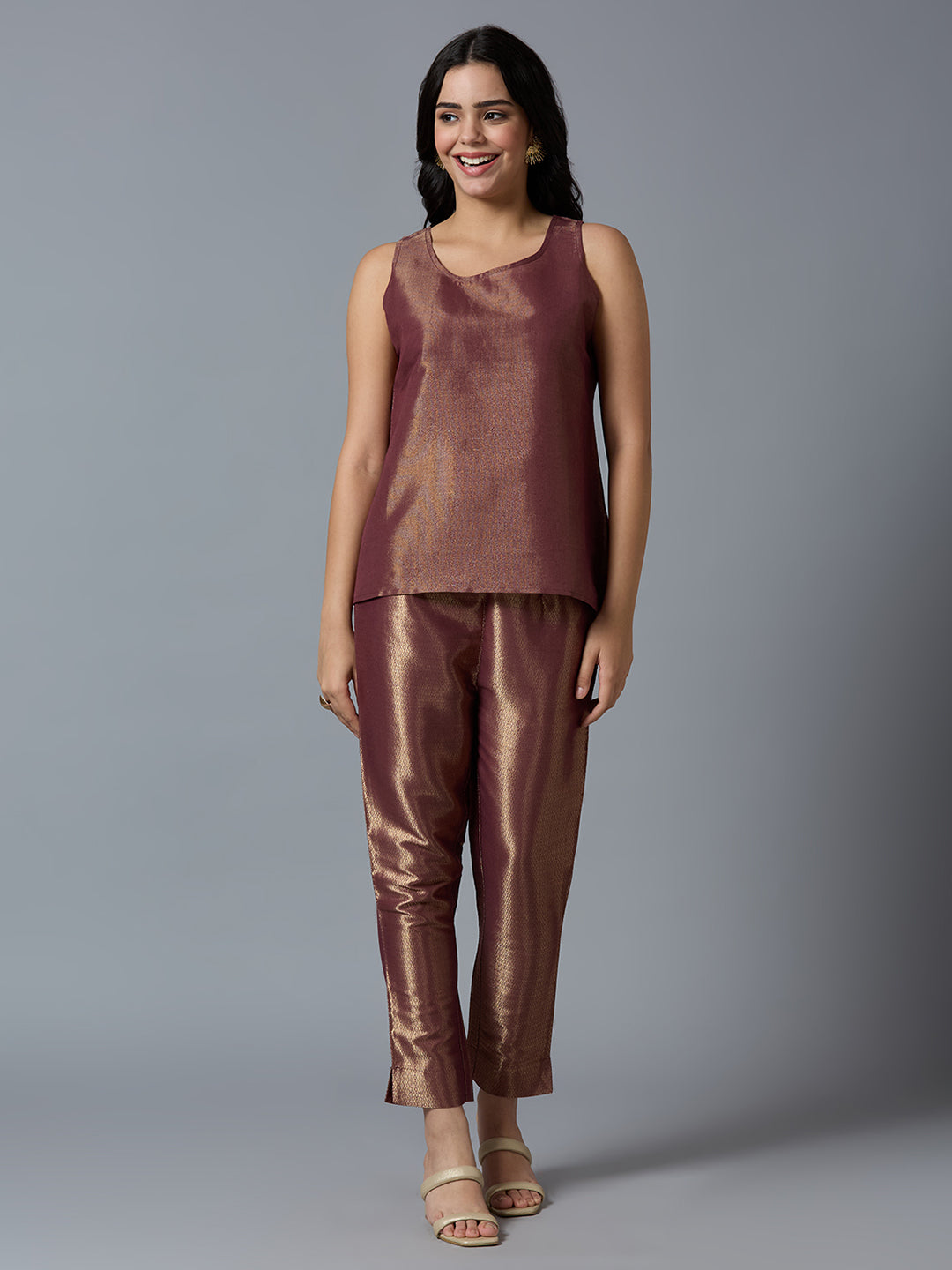 Brocade Wine Gold Sleeveless Top
