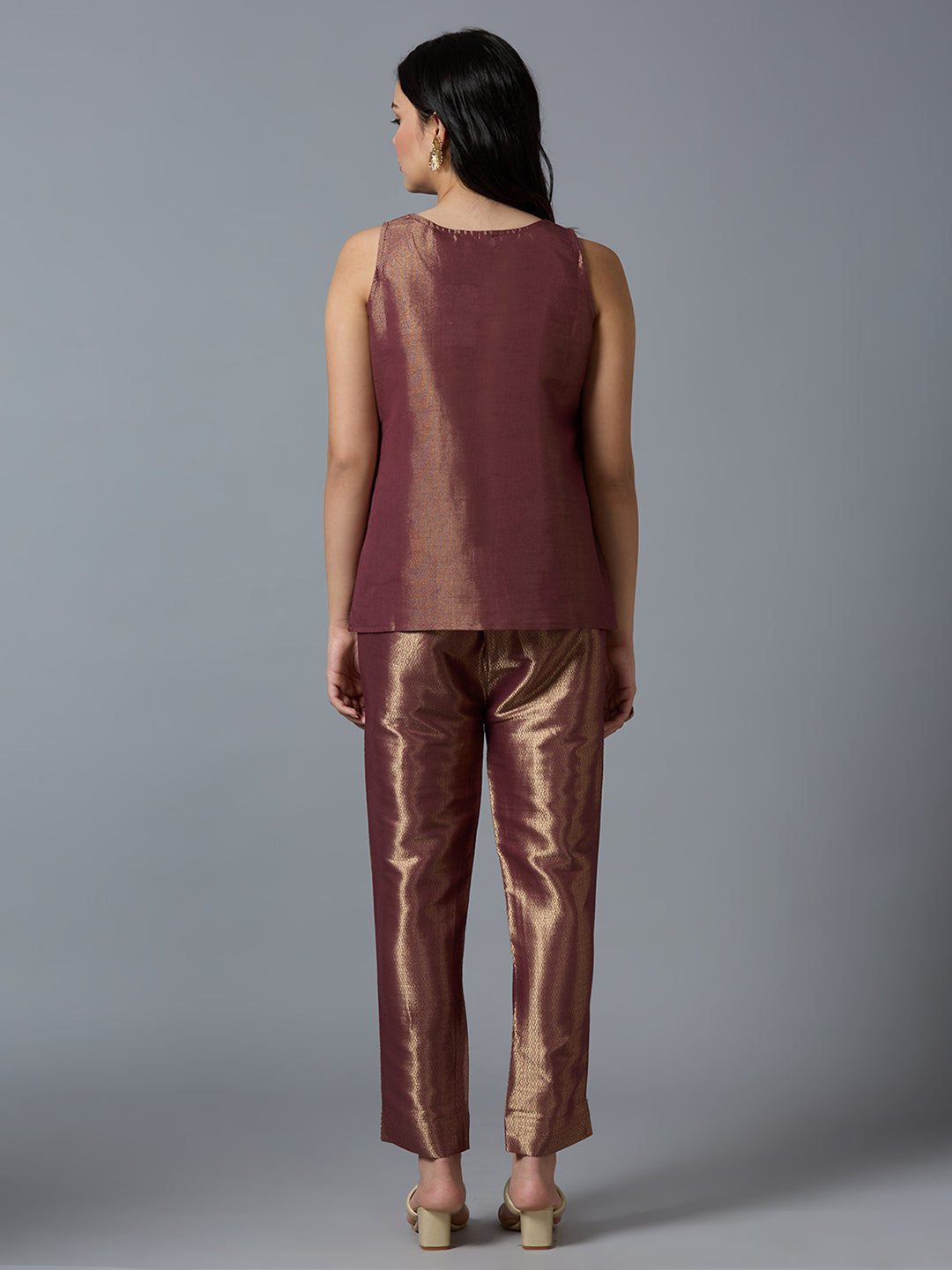 Wine Gold Brocade Sleeveless Top