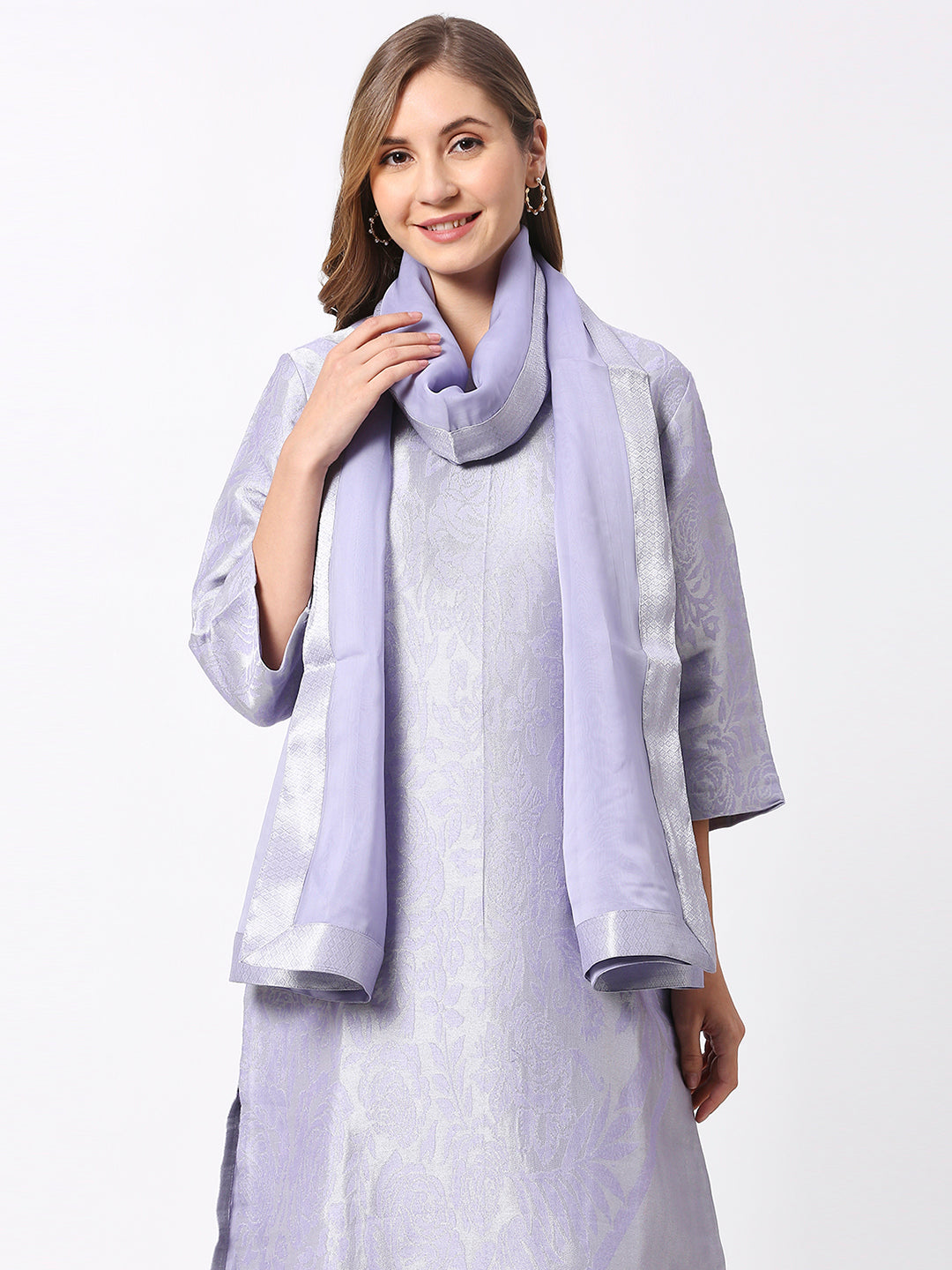 Lavender Georgette Scarf with Brocade Trims
