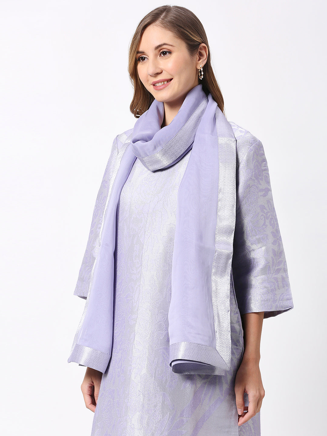 Lavender Georgette Scarf with Brocade Trims