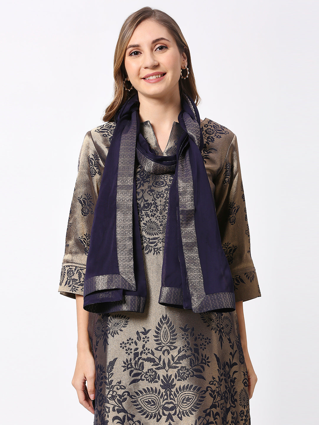 Navy Georgette Dupatta with Border Corner