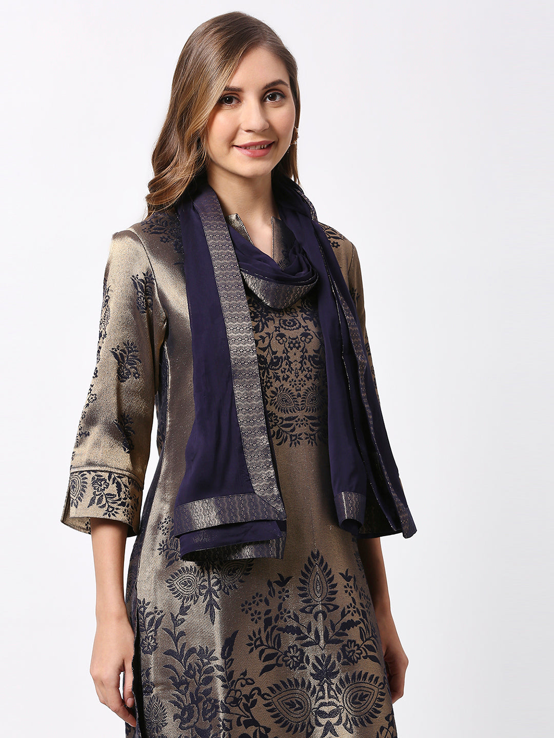 Navy Georgette Dupatta with Border Corner