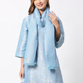 Brocade Floral Designed Ice Blue Wrap