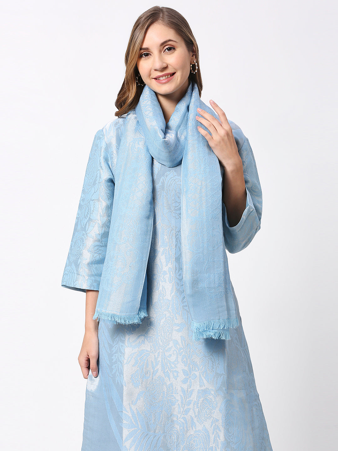 Brocade Floral Designed Ice Blue Wrap