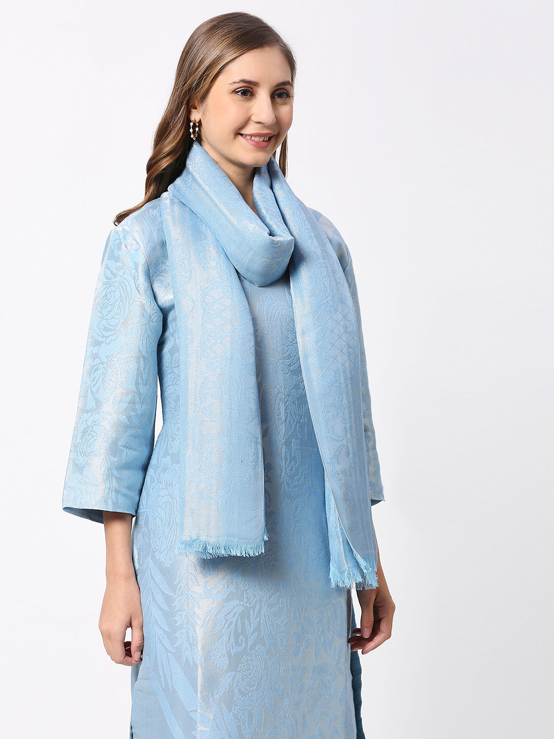 Brocade Floral Designed Ice Blue Wrap
