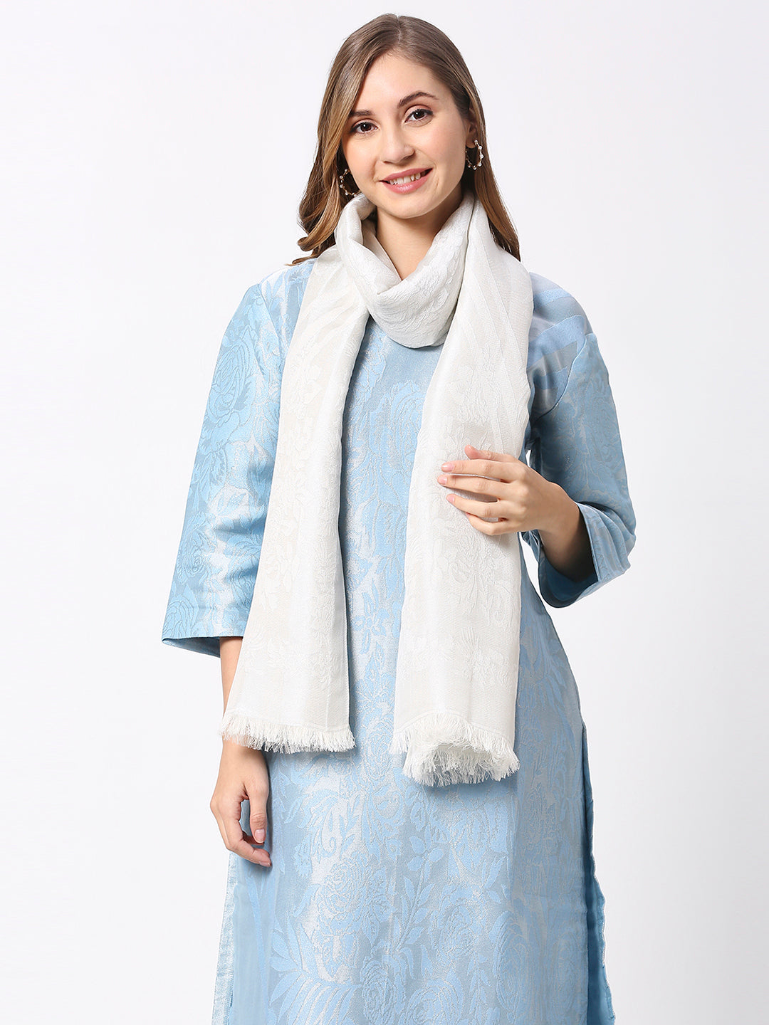 Brocade Floral White Silver Wrap