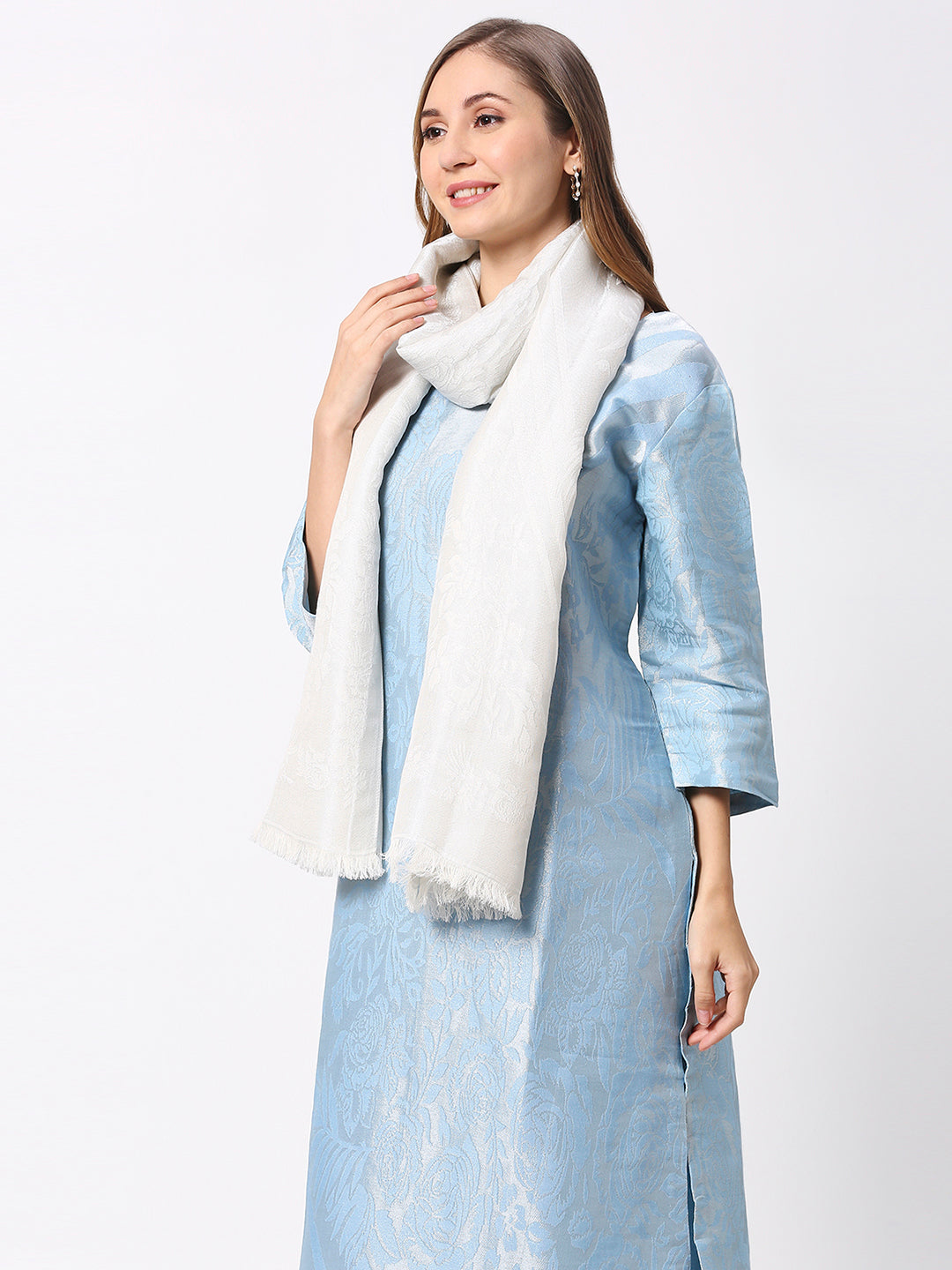 Brocade Floral White Silver Wrap