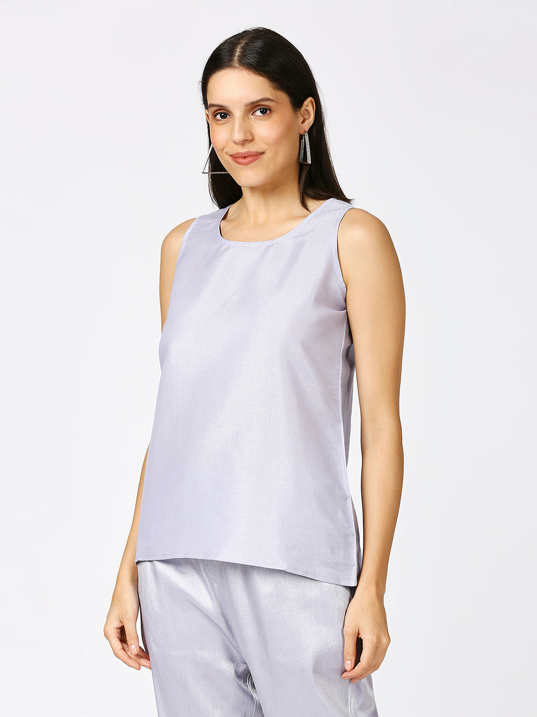 Lavender Silver Brocade Sleeveless Top