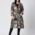Black Floral Brocade Metallic Long Blazer