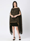 Black & Gold Paisley Designed Off Shoulder Brocade Pleated Poncho