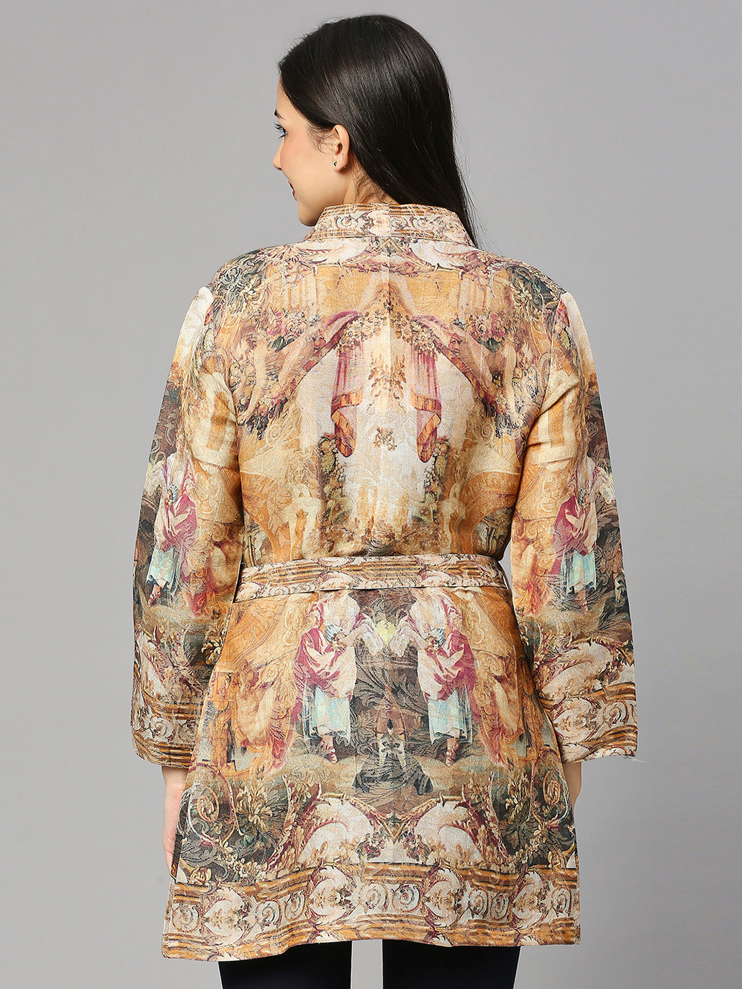 Roman Printed Design Kimono on Metallic Fabric