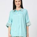 Viscose Aqua Top with Brocade Trims