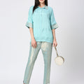Aqua Top with Brocade Trims & Pant
