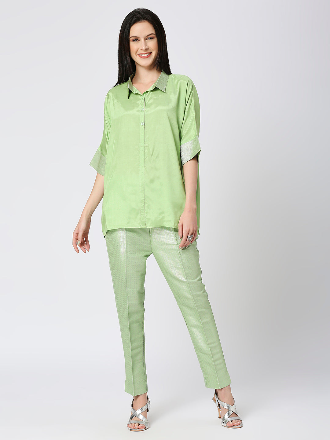 Green Top with Brocade Trims & Pant