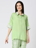 Iceberg Green Solid Viscose Top with Brocade Trims