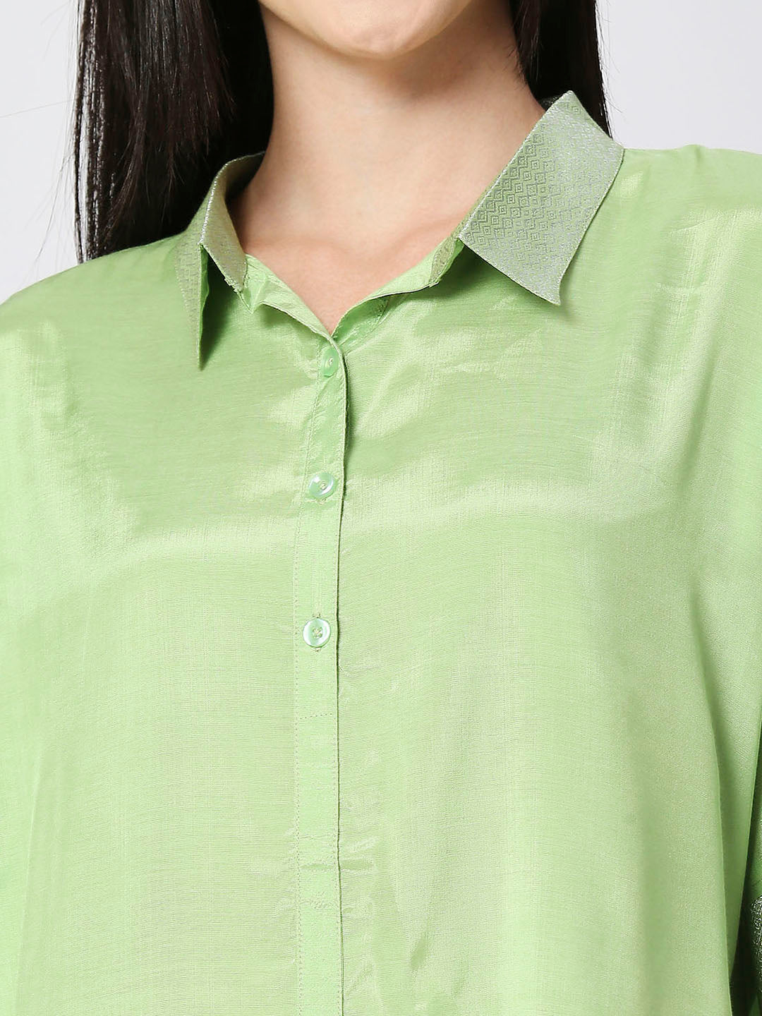 Iceberg Green Solid Viscose Top with Brocade Trims & Pant