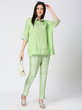 Iceberg Green Solid Viscose Top with Brocade Trims & Pant