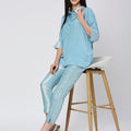 Iceblue Top with Brocade Trims & Pant