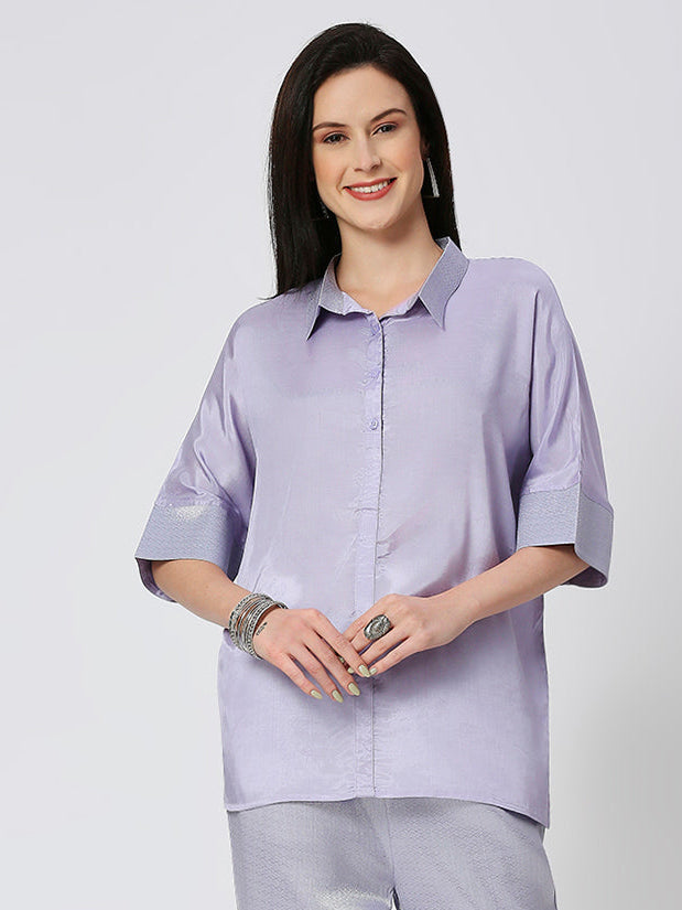 Viscose Lavender Top with Brocade Trims