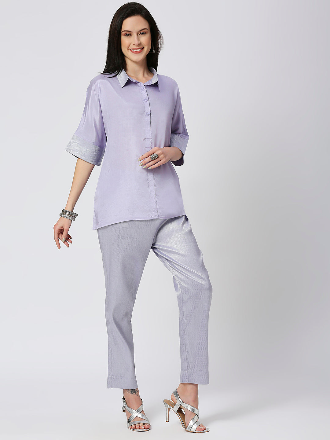 Lavender Top with Brocade Trims & Pant