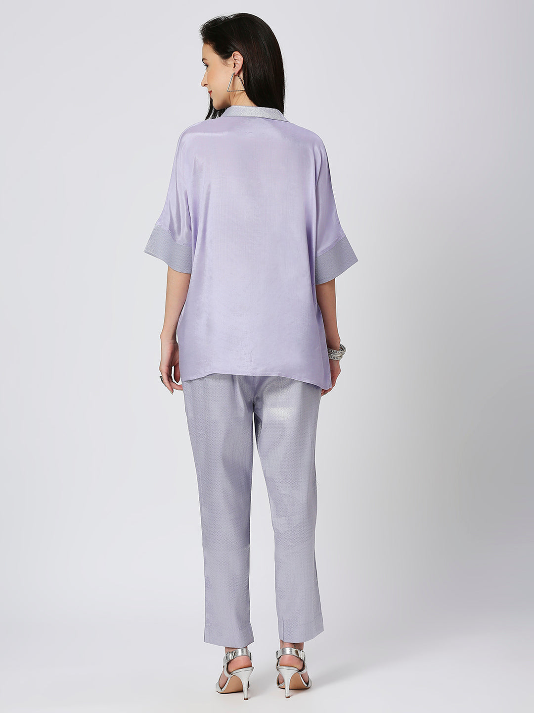Lavender Solid Viscose Top with Brocade Trims & Pant