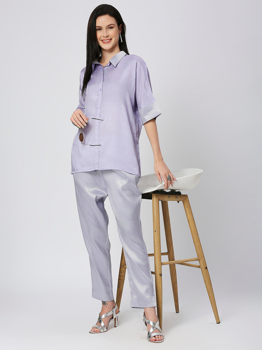 Viscose Lavender Top with Brocade Trims