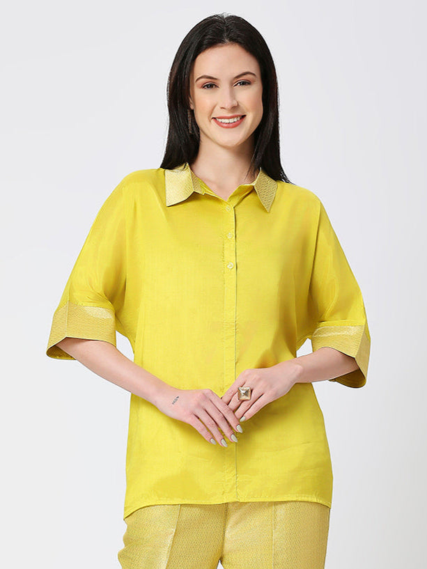 Viscose Lime Top with Brocade Trims