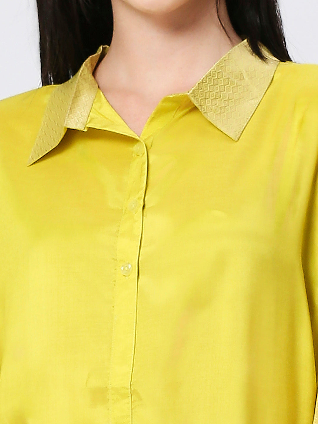 Lime Gold Solid Viscose Top with Brocade Trims & Pant
