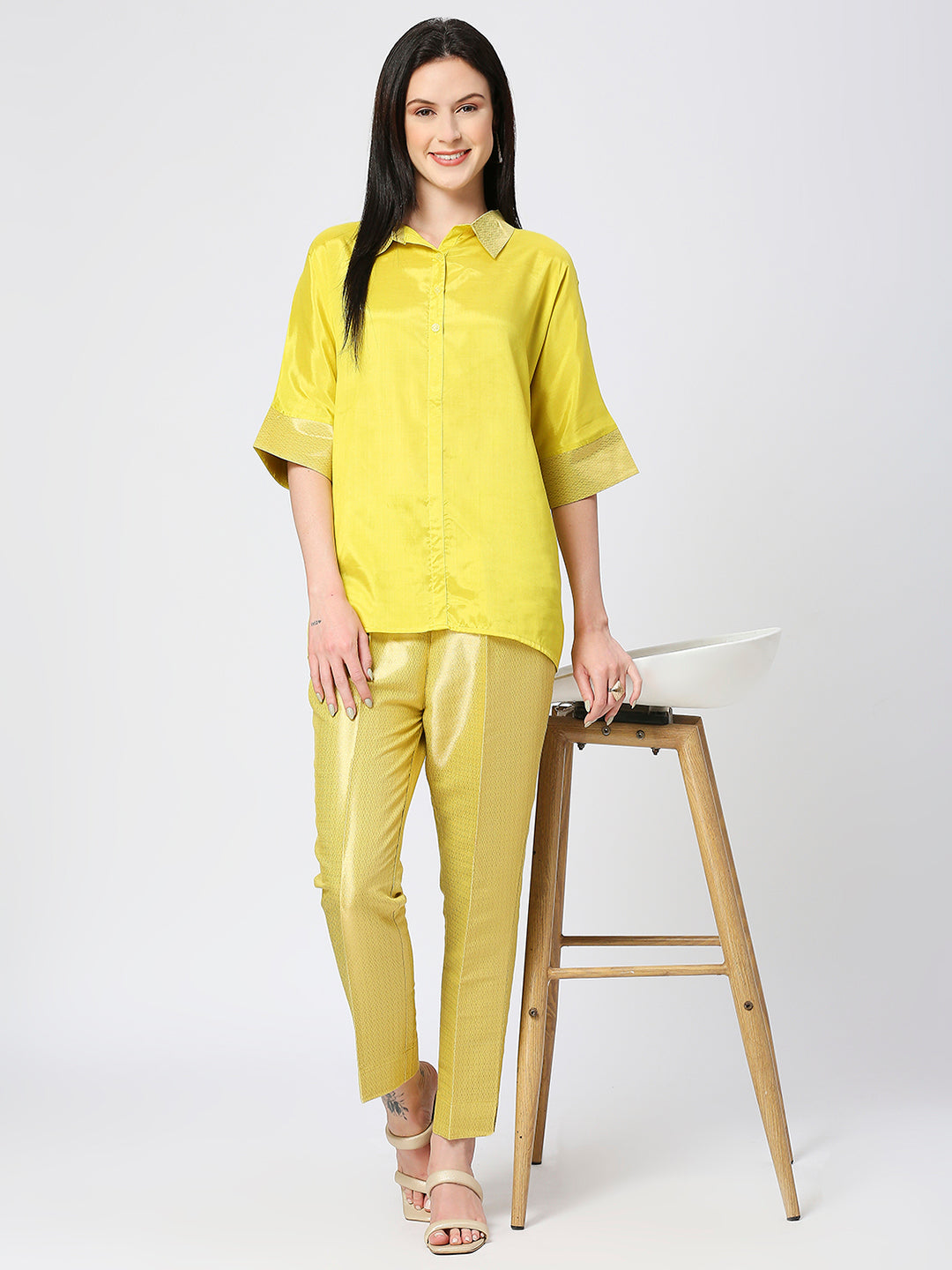 Lime Top with Brocade Trims & Pant