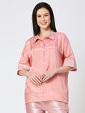 Pink Solid Viscose Top with Brocade Trims