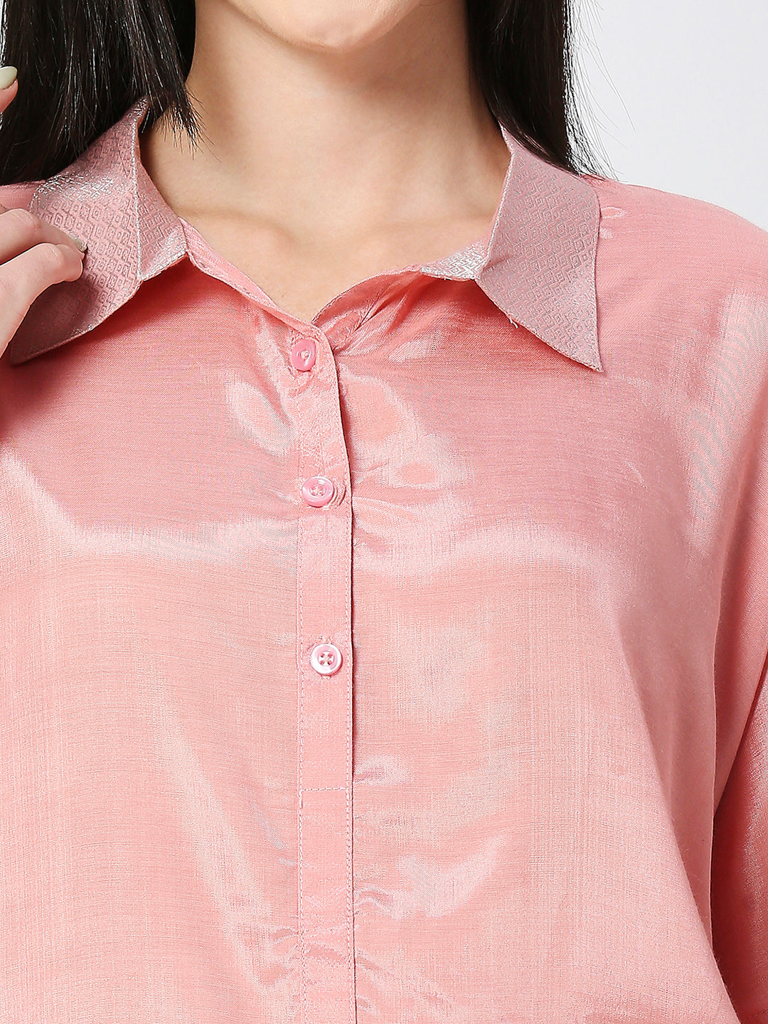 Pink Solid Viscose Top with Brocade Trims & Pant