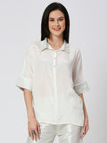 White Solid Viscose Top with Brocade Trims