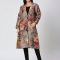 Grey Floral Brocade Metallic Long Blazer