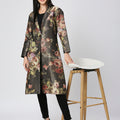 Black Floral Design Brocade Long Blazer