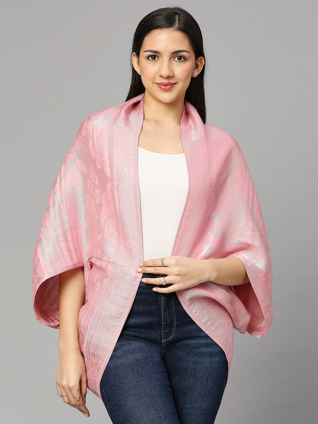 Brocade Floral Design Peach Shrug