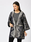 Navy Floral Design Brocade Kimono