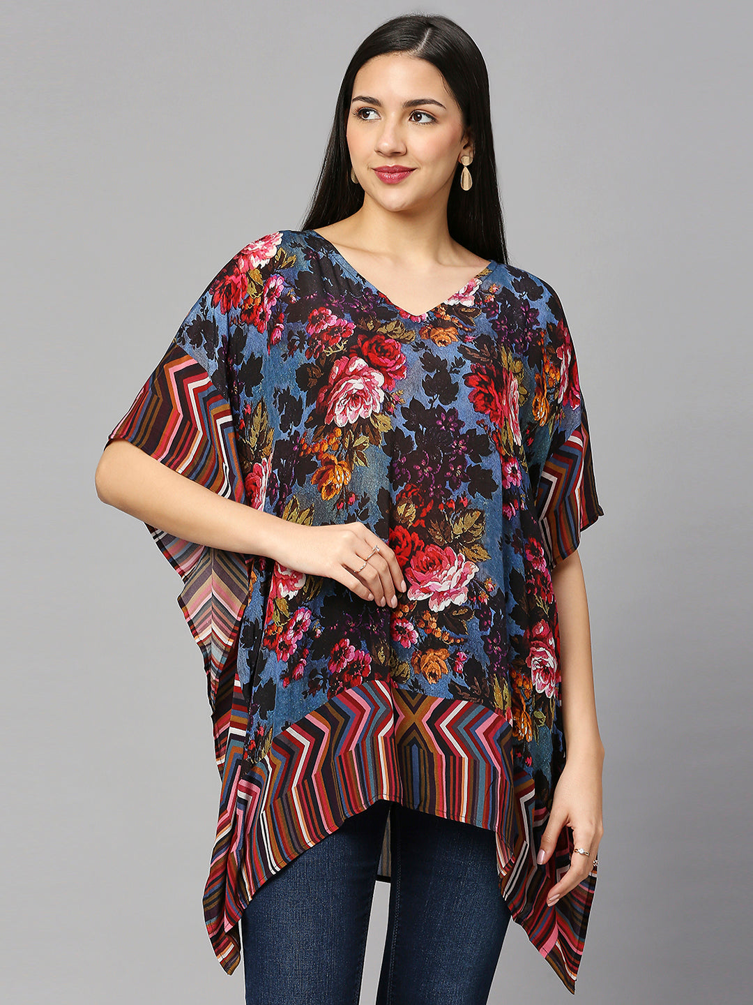 Blue Floral Short Viscose kaftan