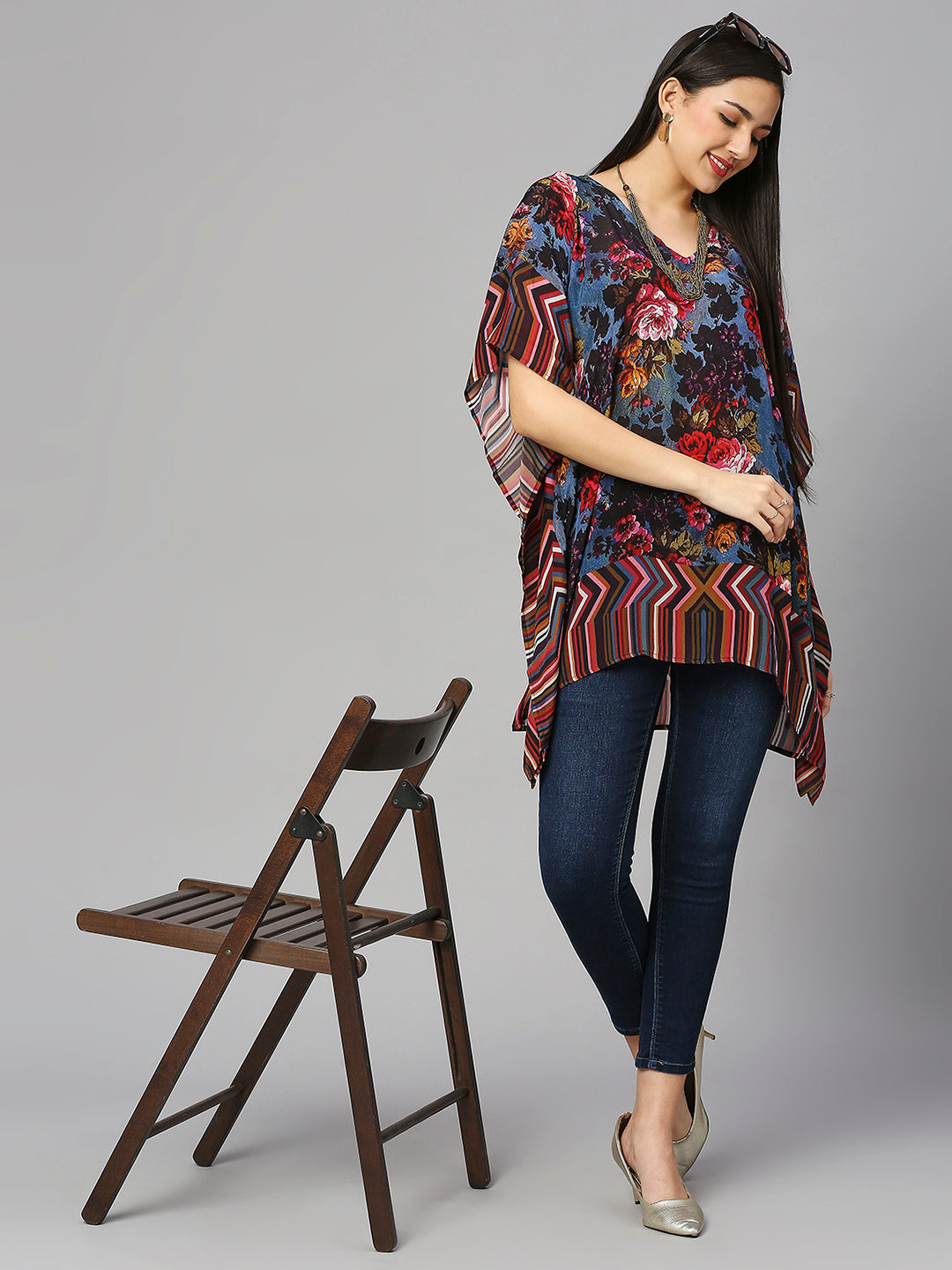 Blue Floral Short Viscose kaftan