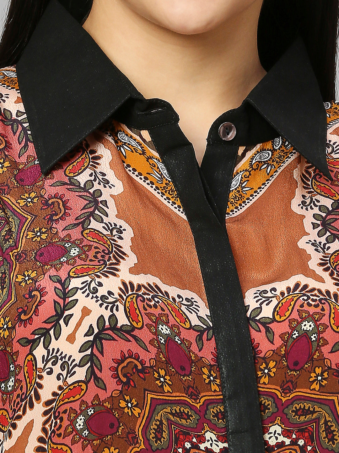 Multicolor Ethnic Printed Velvet Kaftan Shirt